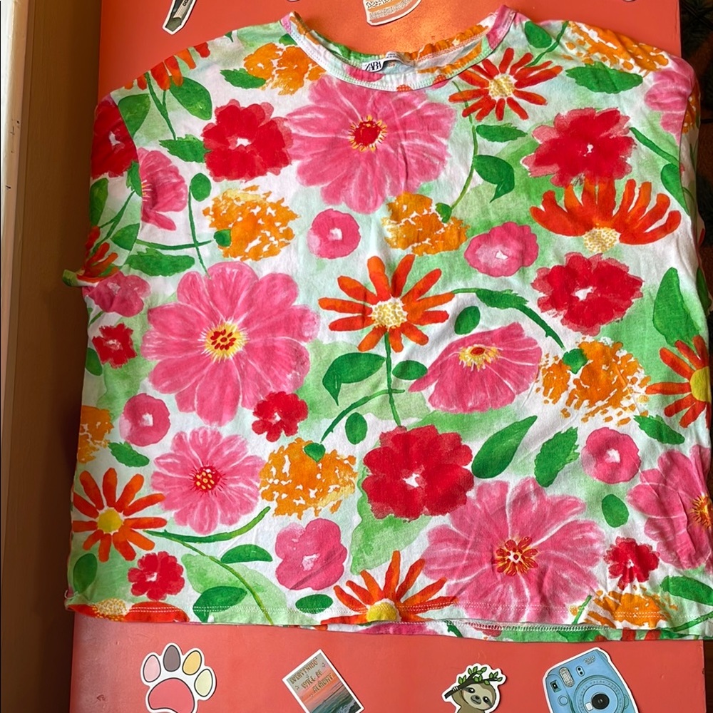 Zara Pink and Orange Short Sleeve Tee